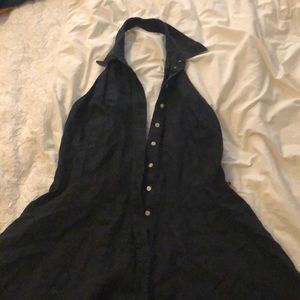 Backless halter button polo black dress